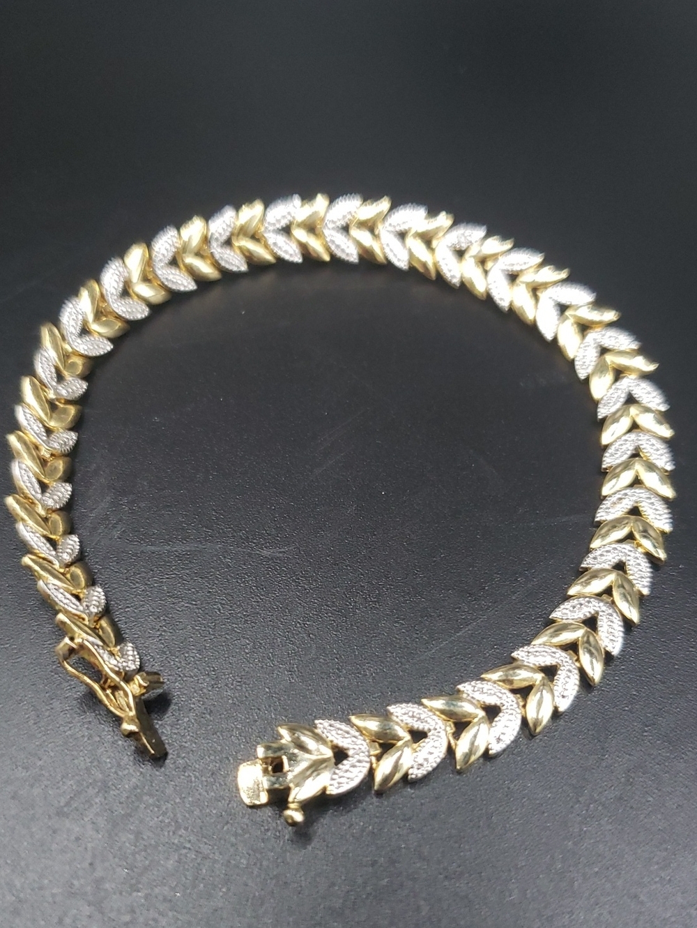 18K/Sterling Silver Leaf Design Diamond Accent Tennis Bracelet